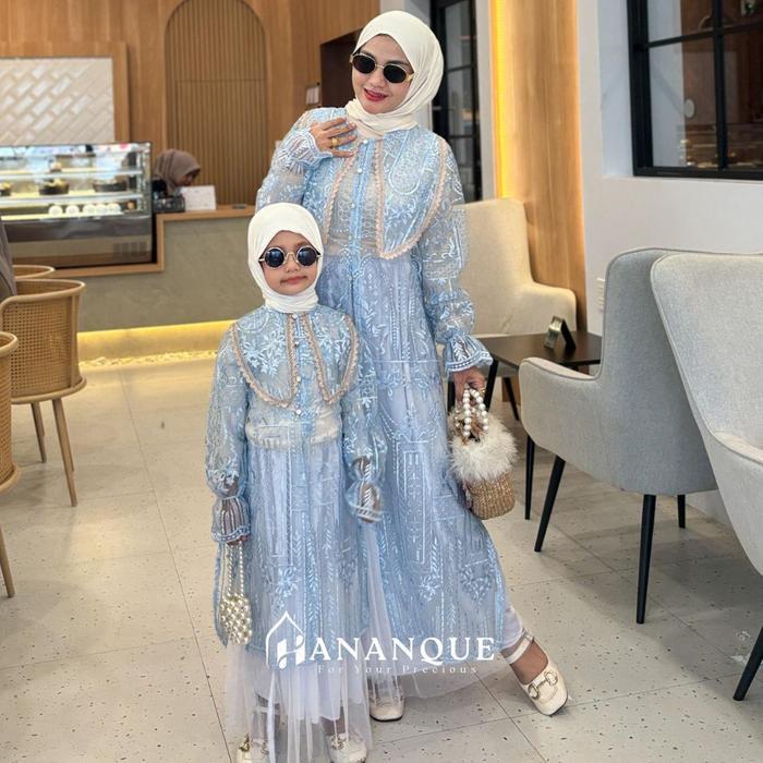 HANANQUE NATASHA LONG OUTER BROKAT TUNIK COUPLE IBU DAN ANAK USIA 3-13 TAHUN BAJU KONDANGAN