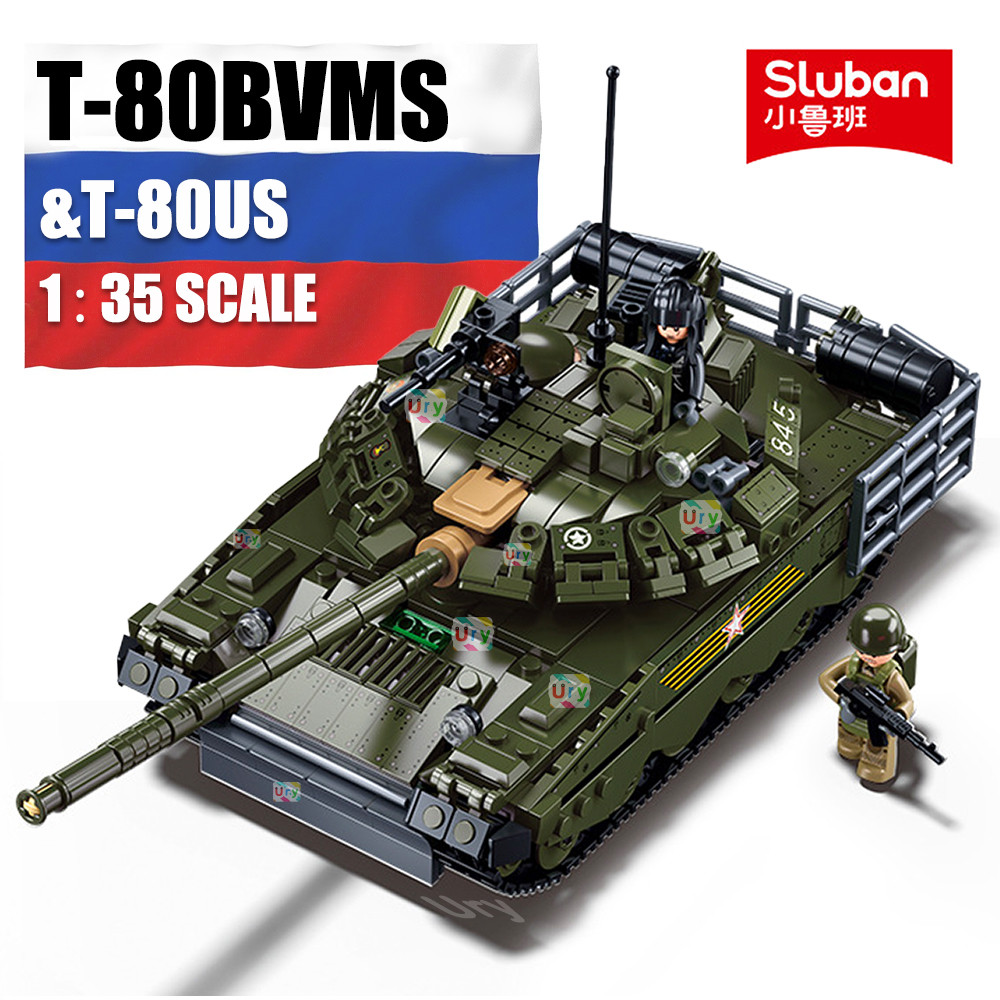 Sluban M38-B1178 2in1 Military WW2 T-80BVMS Main Battle Tank Army Vehicle Weapon Model Bricks