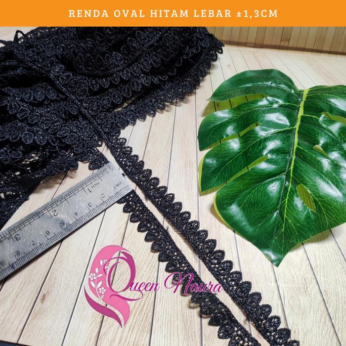 "New" [ Renda 1 Roll ] Renda Gyper Bordir Oval Kecil Lebar 1,3 cm Warna Milo/Coksu - Hitam Dan Putih