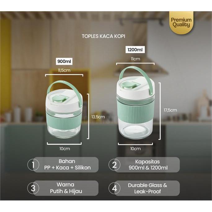 TERBARU Toples Kaca Kopi Biji-bijian Fermentasi Acar Double Open Glass Sealed Lid Pickle Jar with