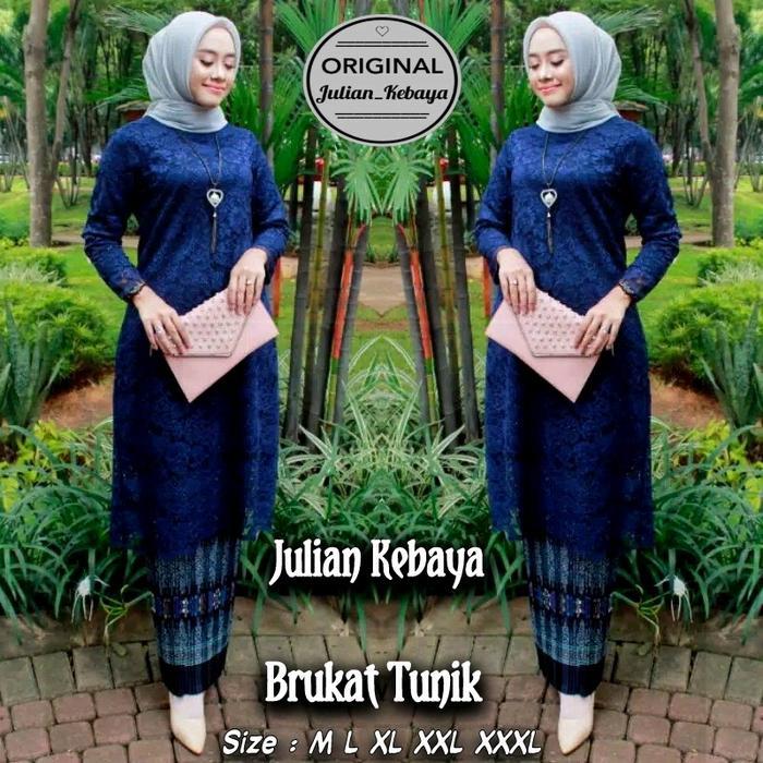 s7 Setelan Pasangan Kebaya Brokat Tunik Couple Kemeja Batik Pria Motif Toraja Navy / Seragaman