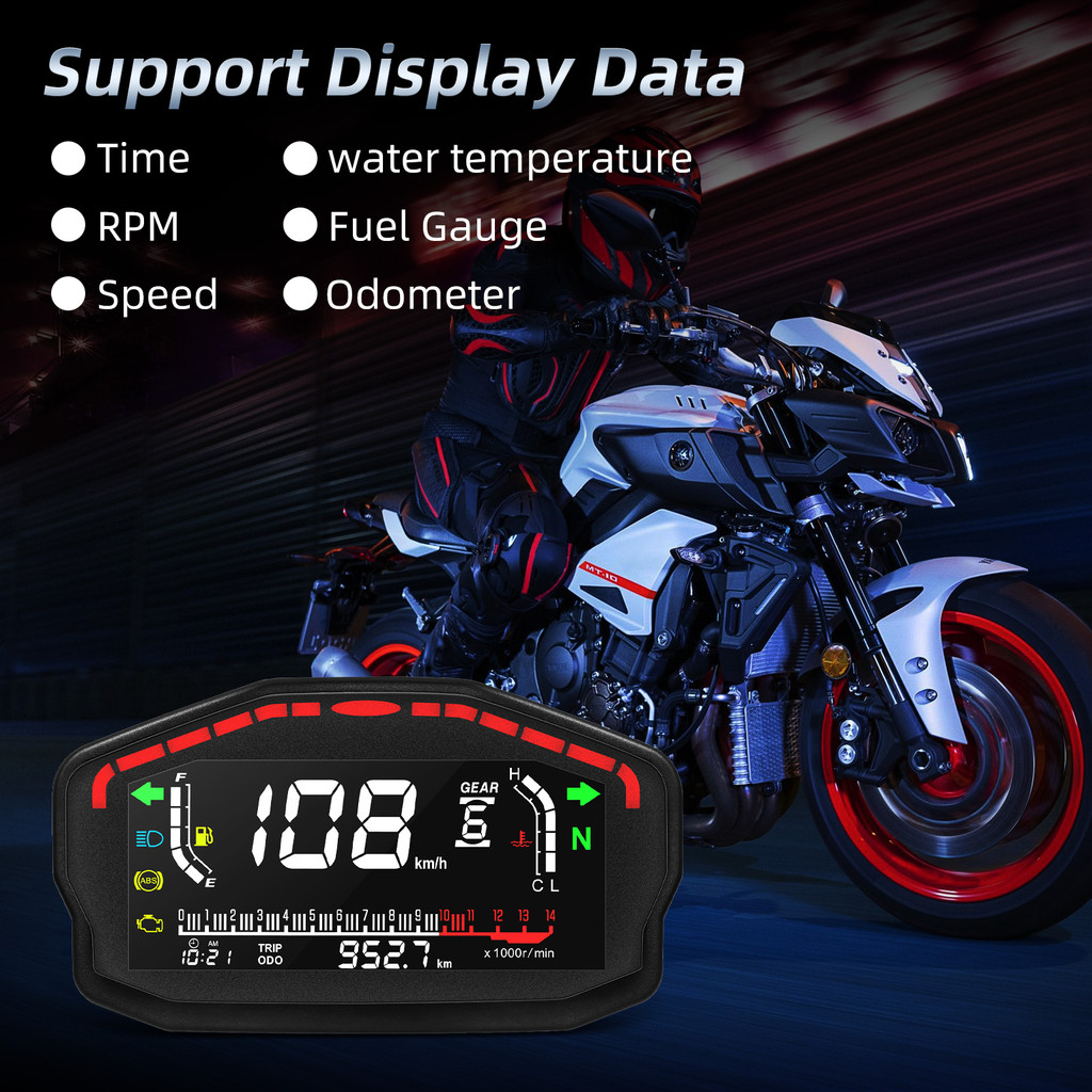 UNIVERSAL SPEEDOMETER MOTORCYCLE LCD DIGITAL 14000 RPM METER SPEED METER ODO TRIP 6 GEAR MOTOR