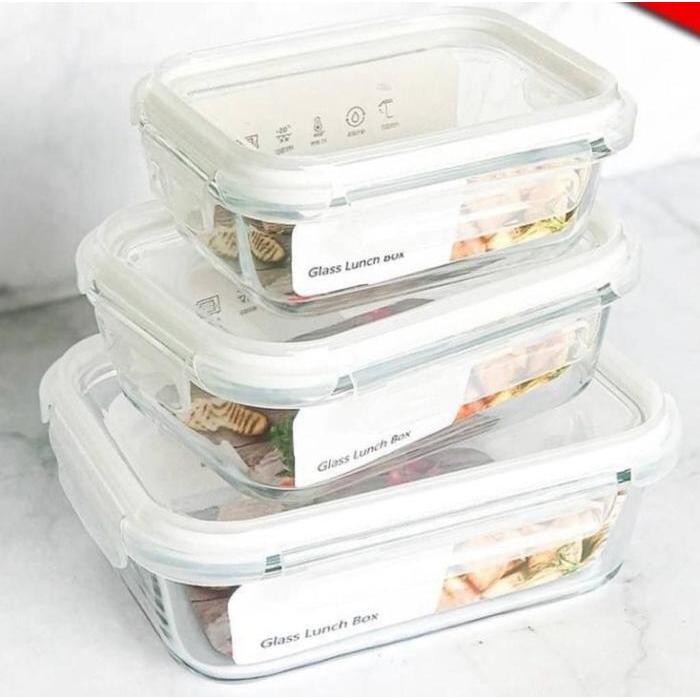 Glasslock Lunch Set Tempat Makan Wadah Kaca Food Storage Container 3in1