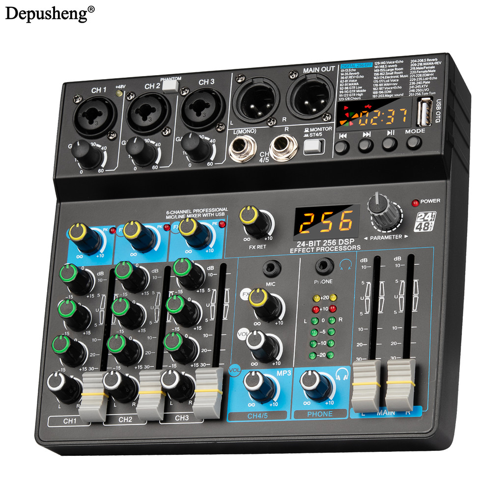 USB Mixer 5 Channel Depusheng DJ Sound Controller Mini Mixer Professional Audio Portable Sound