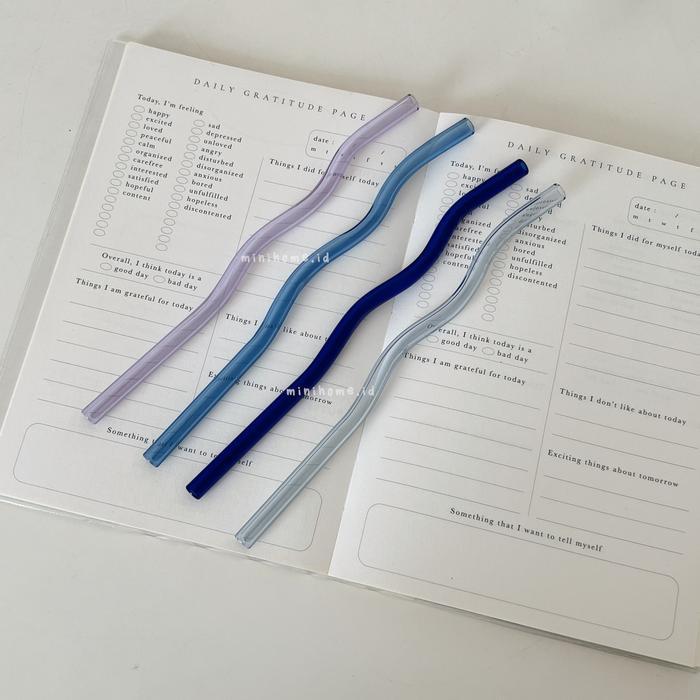 WAVY Straw Sedotan Kaca Borosilicate Bening Transparan Warna