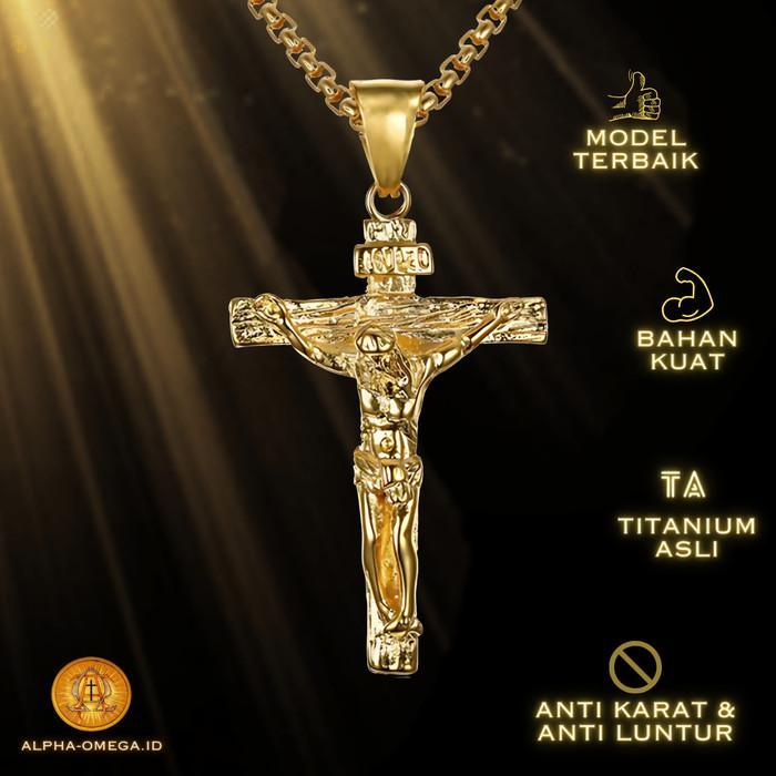 ser Kalung Salib Yesus Pria Katolik - Kalung Salib Corpus Titanium Asli Anti Karat