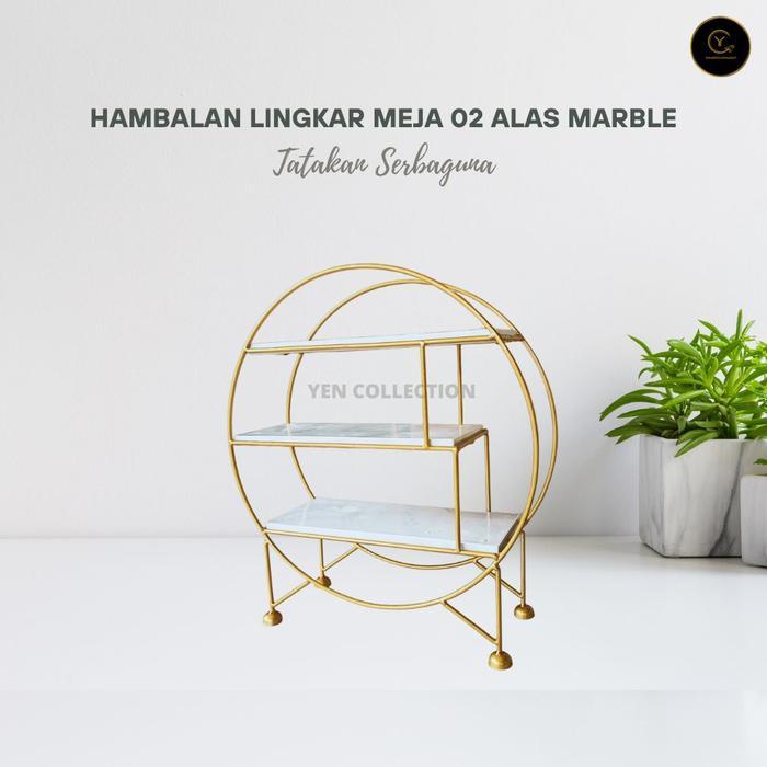 YEN - HAMBALAN LINGKAR MEJA 02 - RAK BESI Kayu MULTIFUNGSI DISPLAY PRODUK Gold