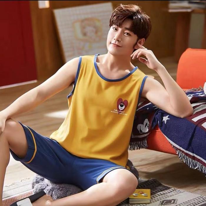 Best Seller Piyama Pria Kaos Import / Stelan Baju Tidur Singlet Pria Yukensi Original