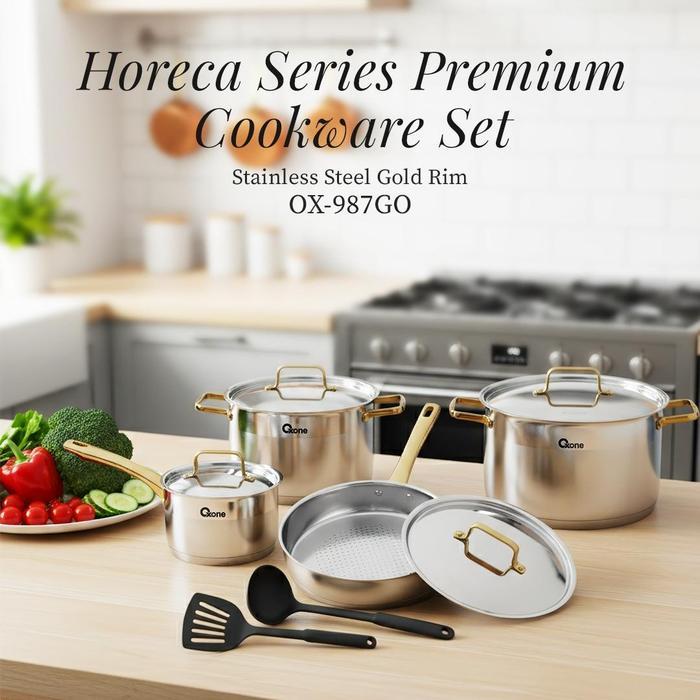 Oxone OX987GO Panci Set Horeca Cookware Set Stainless Steel High Quality Gold Emas Handle