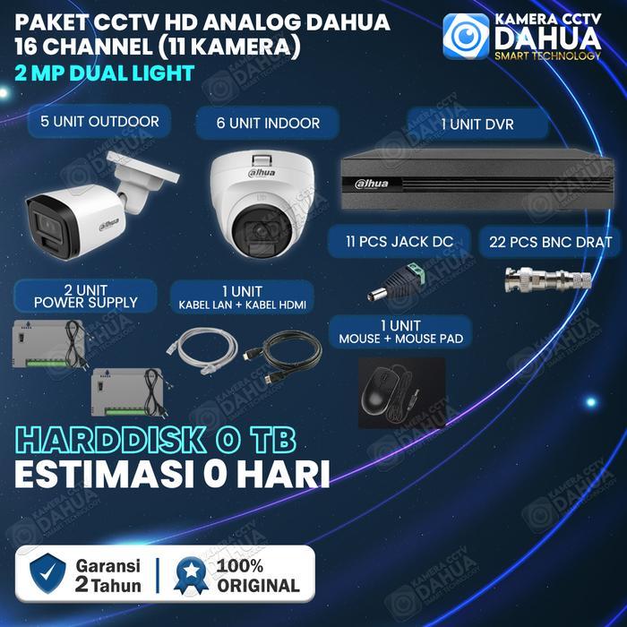 PAKET CCTV DAHUA 2MP FULL COLOR 16 CHANNEL 11 KAMERA - TANPA HARDISK, TANPA KABEL