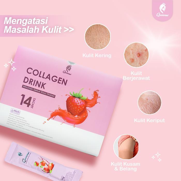 Queensi Collagen Drink Bpom Halal Terbaik Mencerahkan Kulit Kapsul Pemutih Vitamin C & L-Glutathione