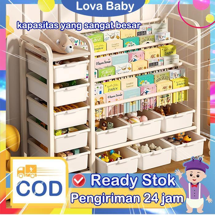 Rak Buku Susun Serbaguna Tempat Rak Buku Anak Rak Portable Roda Rak Mainan Rak Roda Toy Storage