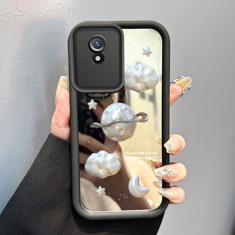 Casing Hp Untuk VIVO Y02 VIVO Y02A VIVO Y02T Case Motif planet perak 3D Cesing Sembunyikan Mirror Ka