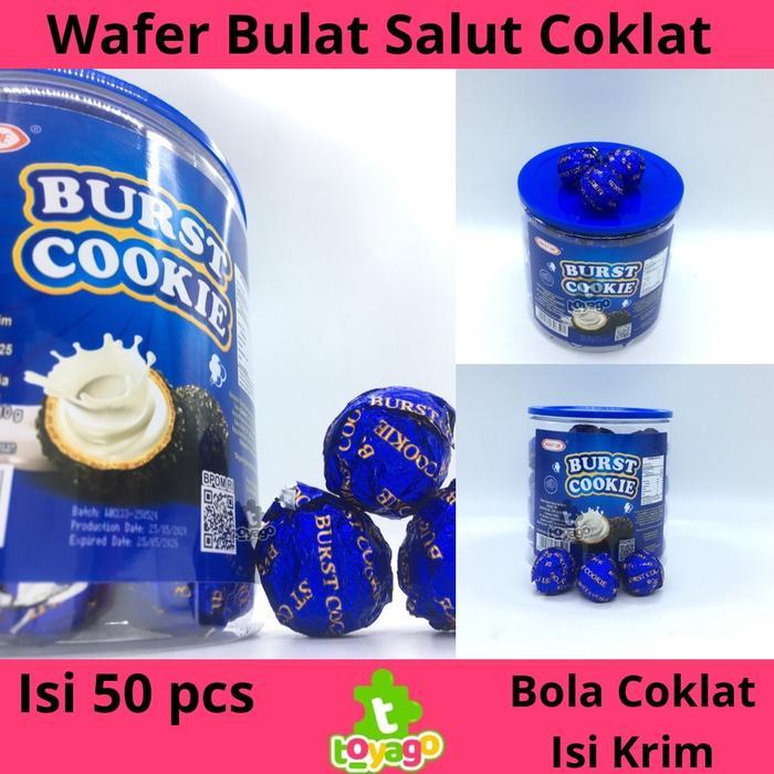 Wafer Bulat Salut Coklat Isi Krim Sweet Me Burst Cookie 50 Pcs Grosir Murah ( Burst Cookie Toyago