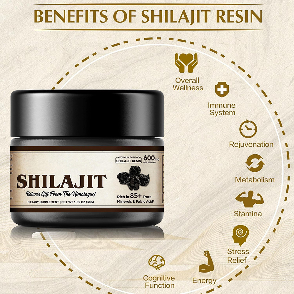 Pure Himalayan Shilajit Resin 600mg, Organic Shilajit Resin with 85+ Trace Minerals & Fulvic Acid