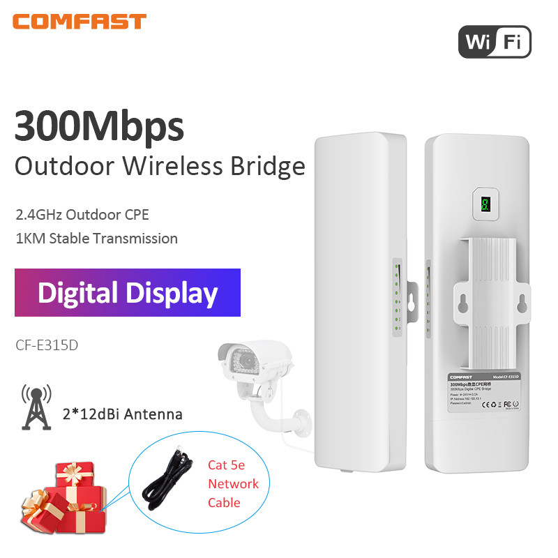 PROMO   1KM 2.4GHz 300Mbps Outdoor Wireless Bridge Weatherproof CPE WiFi Extender Access Point Route