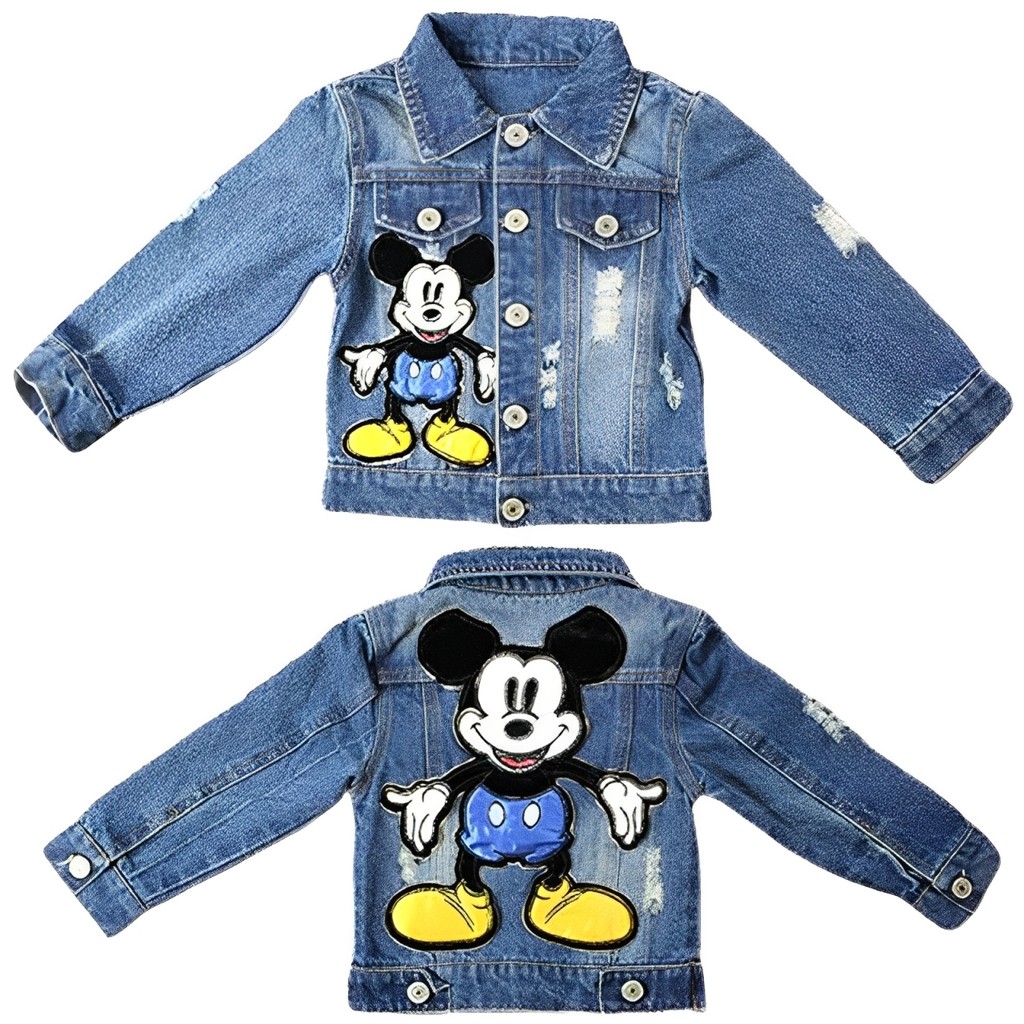 Mickey Mouse Kids Denim Jacket 2025 Autumn Baby Boy Girl Cartoon Embroidery Single Breasted Jean