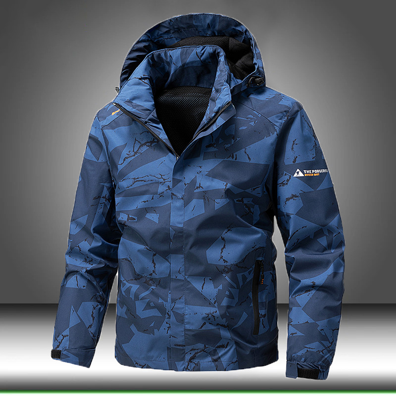 Softshell Outdoor Jacket Men Zip Up Hooded Waterproof Jacket Hiking Camping Windbreaker Spring