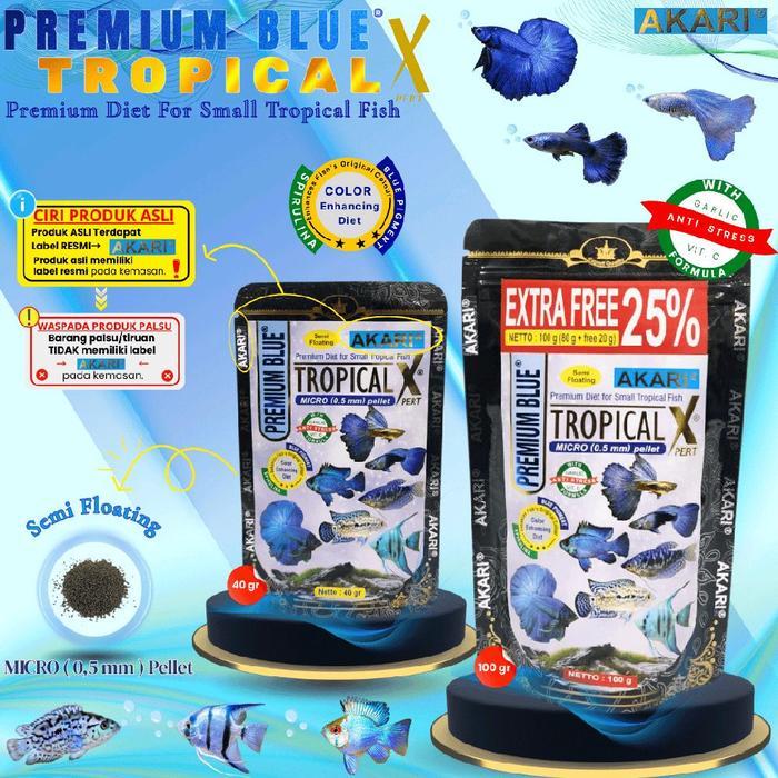 AKARI PREMIUM BLUE TROPICAL XPERT 0.5mm pelet micro channa cichlid cupang neon 100 gr 40 gr progress