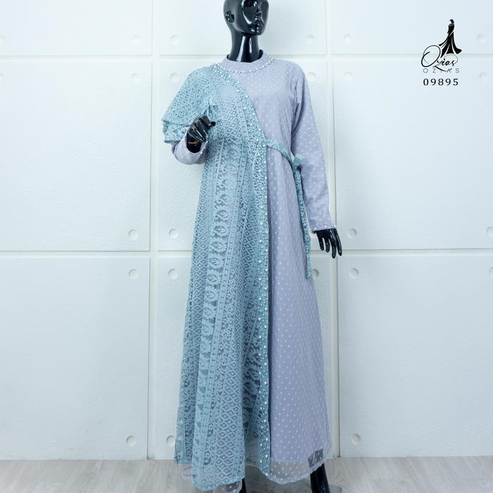 Gamis Ozias Brokat Kagura Combi Tile 09895 Jumbo Ld 120 & Ld 140 I Gamis Pesta Kondangan I Gamis