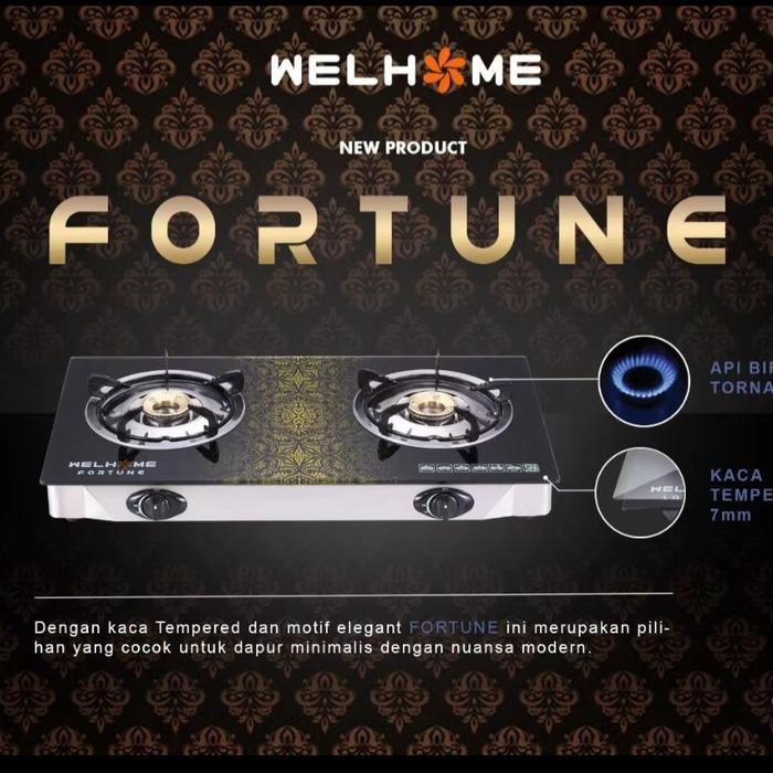 WELHOME KOMPOR GAS MEJA 2 TUNGKU FORTUNE KACA