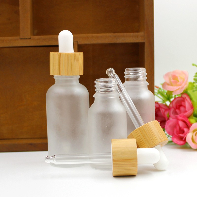 Wood Refillable Dropper Bottle Frosted Essential Oil Glass Aromatherapy Liquid Container 5-100ml