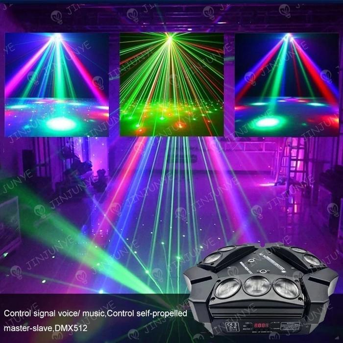 Lampu Panggung Spider Bergerak RGBW Laser Strobo Fullcolor Moving Head Light 9x3W LED 4in1 Efek