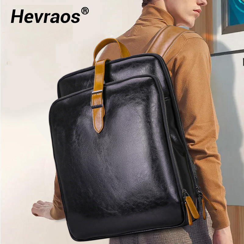 Split Leather Men Backpack Waterproof Business Laptop Backpack Casual Student Schoolbag Leather Men