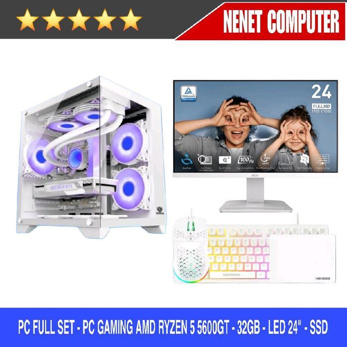 FULL SET - PC Gaming AMD Ryzen 5 5600GT 32GB NVMe LED 24" Keyboard Mouse
