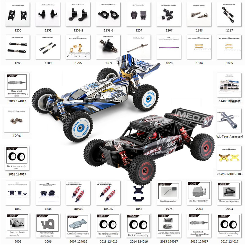 Wltoys 124016 124017 1/12 Rc Car Original Spare Parts Brushless Motor Recer Esc Swing Arm