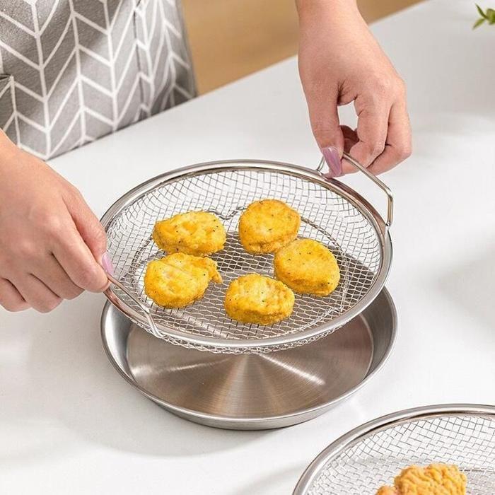 Set tatakan dan saringan minyak wajan peniris jaring gorengan stainless steel 304 premium food grade