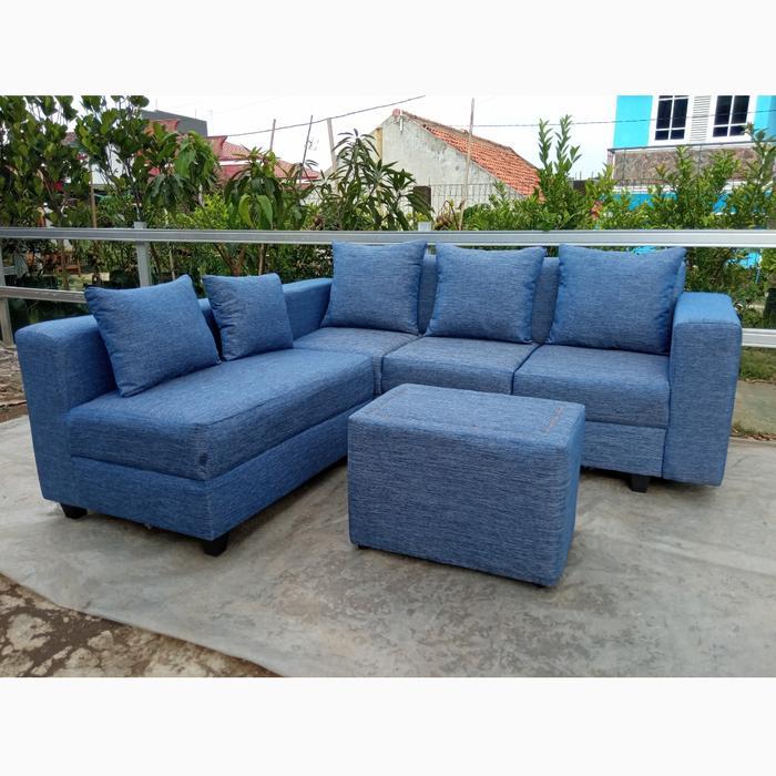 Sofa L putus Free meja tamu sofa minimalis - Biru