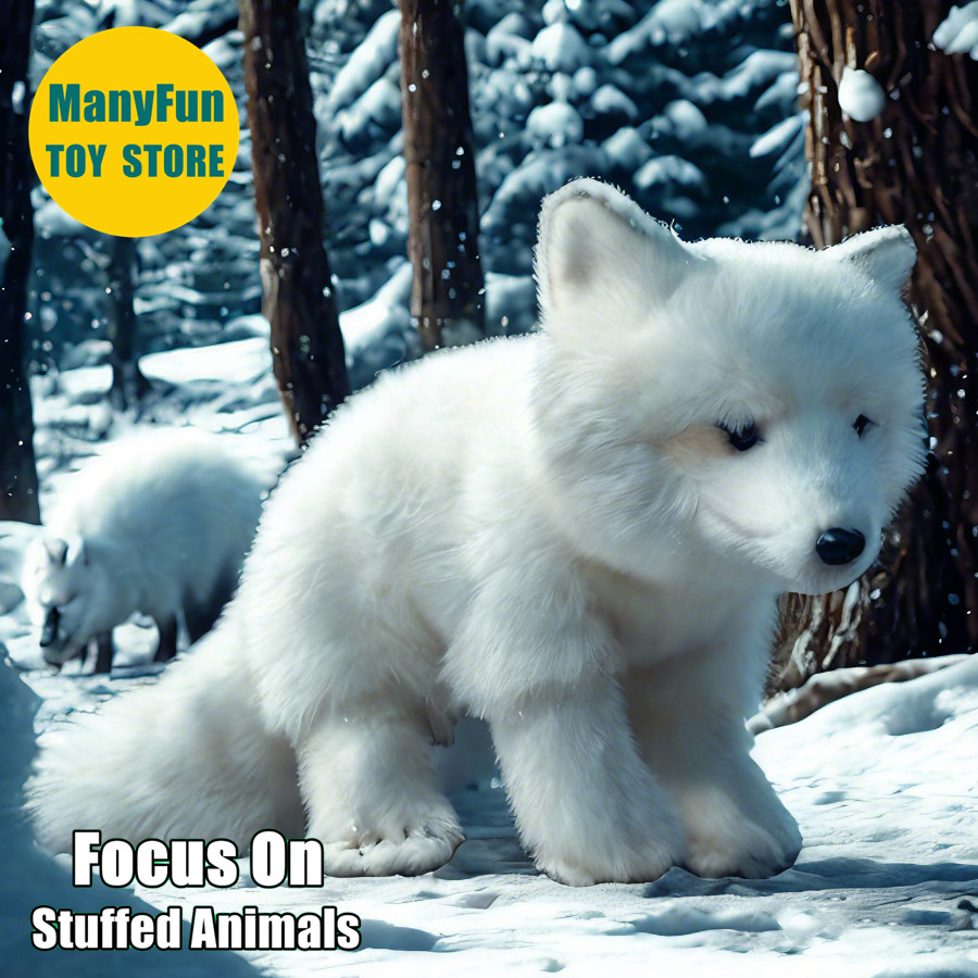 Realistic Arctic Fox Plush Toy - Lifelike White Polar Fox Stuffed Animal, Kawaii Lifelike Fox