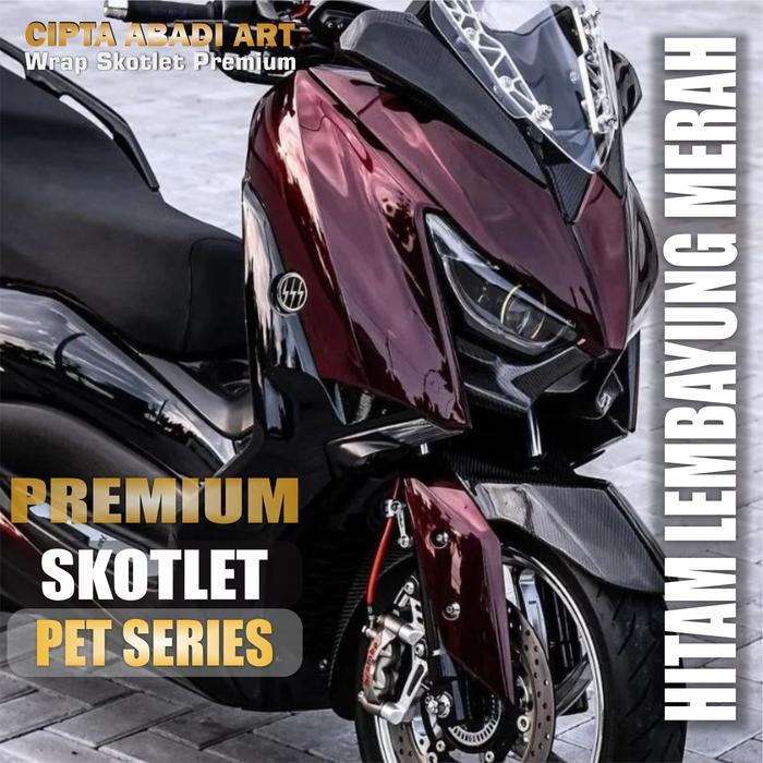 SKOTLET STIKER MOTOR HITAM LEMBAYUNG MERAH RED CHAMELEON GALAKTIK MEDEIRA SKOTLET MERAH BUNGLON