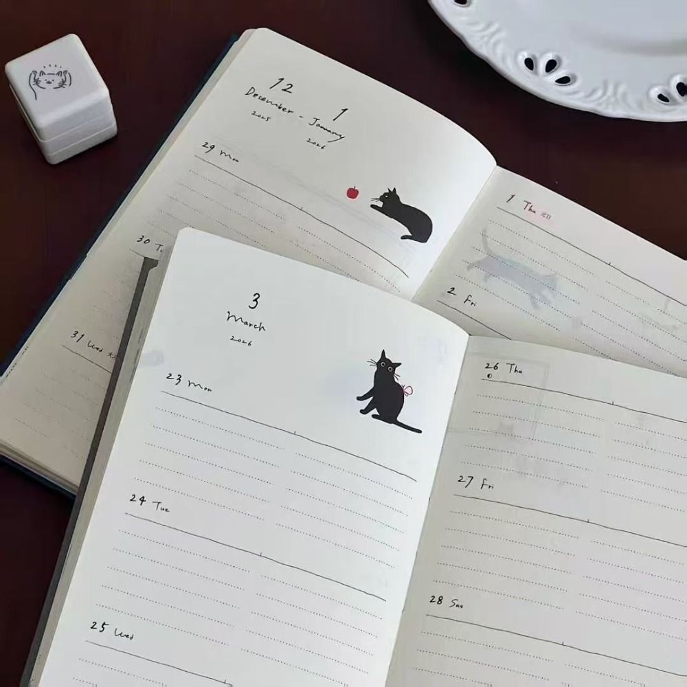 Cartoon Kitten Illustration B5 Notebook Hard Shell To Do List 2026 Schedule Book 2026 Agenda Book
