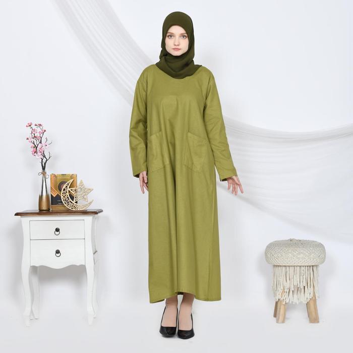 Sandra Midi Dres Gamis Polos Maxi Dres bahan katun Linen Muslim Wanita