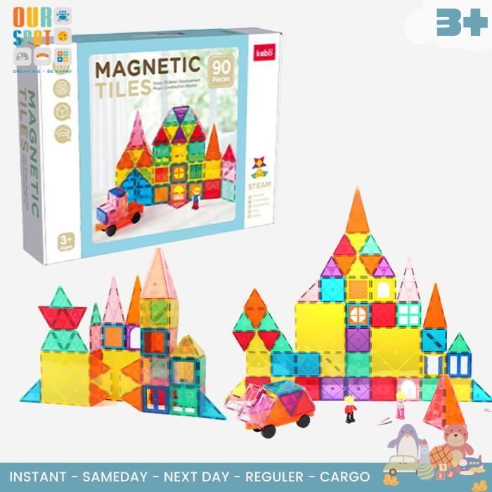 Magnetic Tiles 90 Pcs - Kebo - Mainan Edukasi - Steam Toys
