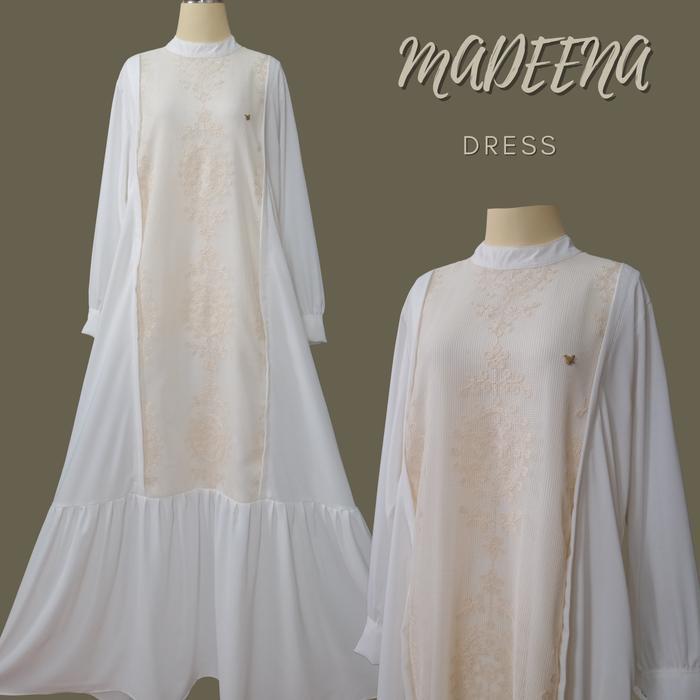 By Dolla - Madeena Dress - Gamis Hari Raya Gamis Burkat - Bahan Lembut Dingin - Desain Elegan Polos