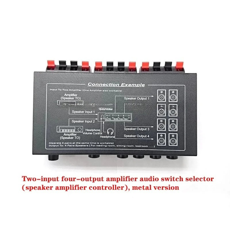 Two-input four-output amplifier audio selector (speaker amplifier controller), metal version