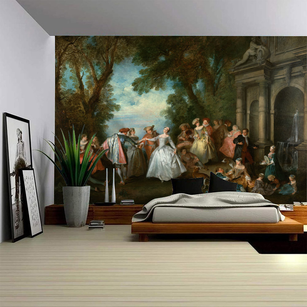 Retro oil painting big tapestry wall hanging bohemian background wall cloth bed sheet sofa blanket