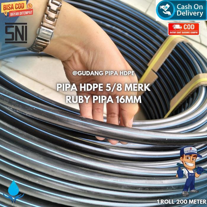 PIPA HDPE RUBY 16MM PIPA HDPE 5/8 1 ROLL 200 METER SELANG HITAM