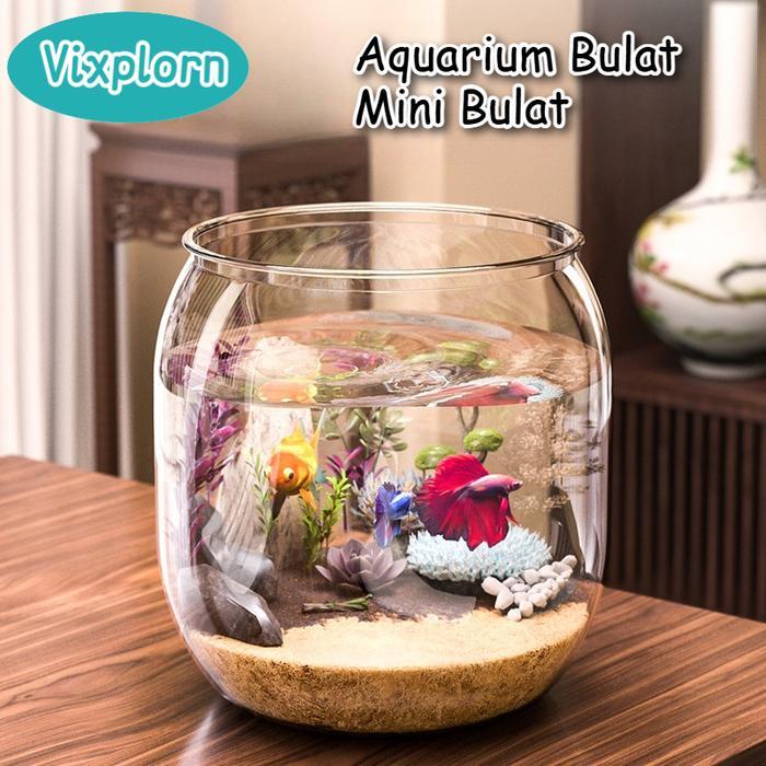 Vixplorn Aquarium Bulat Mini Bulat Aesthetic Aquarium Tank Cupang Mini Vas Aquarium Bulat Ikan Hias