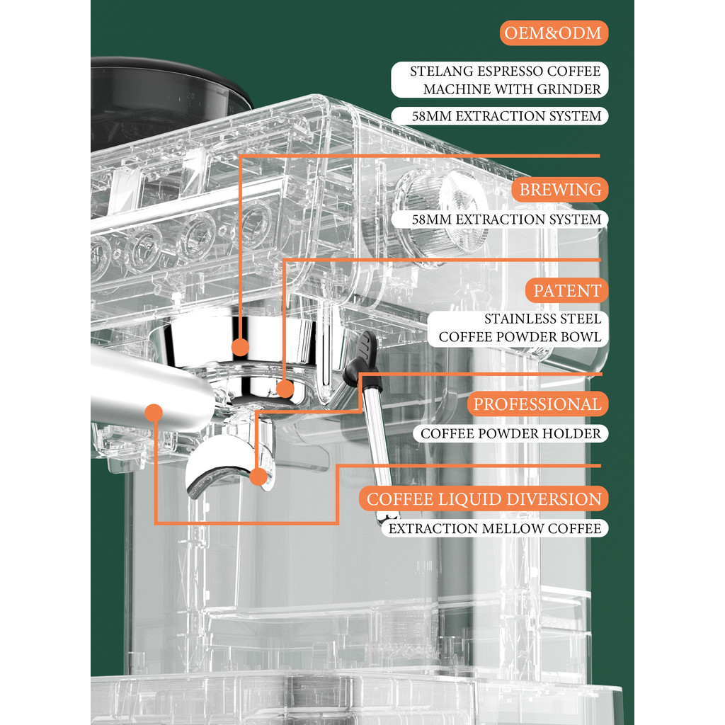 Professional 20 Bar Home Espresso Machine with Coffee Bean Grinder, Cappuccino Espresso Coffee