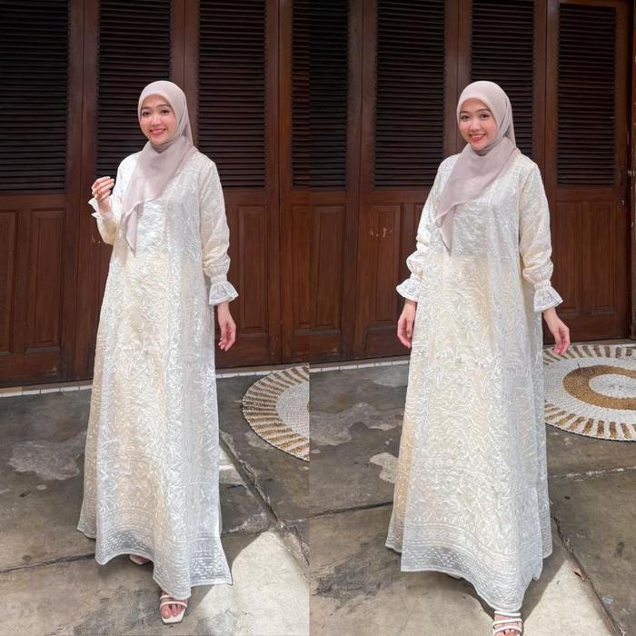 TERLARIS Joley Cloth - Indira Gamis Mewah Raya Tancel Bordir Full Furing Dress Outfit Lebaran