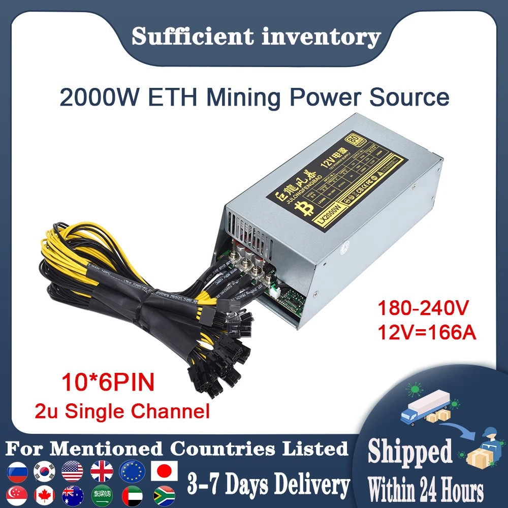 SENLIFANG For BTC Antminer Bitcoin S7 S9 2U Single Channel 2000W PSU ETC RVN Mining Rig Power Supply