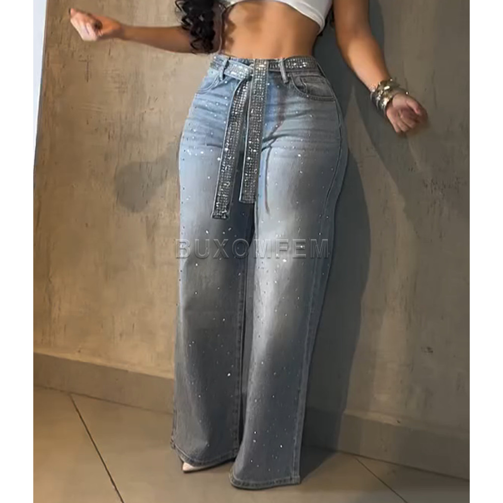 Women's Drilled Straight Leg Jeans Pants 2025 Stylish Baggy Pants Y2k Streetwear Outfit Wide Leg
