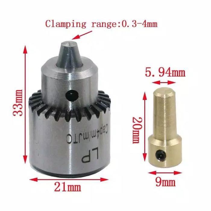 Mini Drill Chuck 4mm + Adapter / Jepitan Mata Bor dengan Kunci