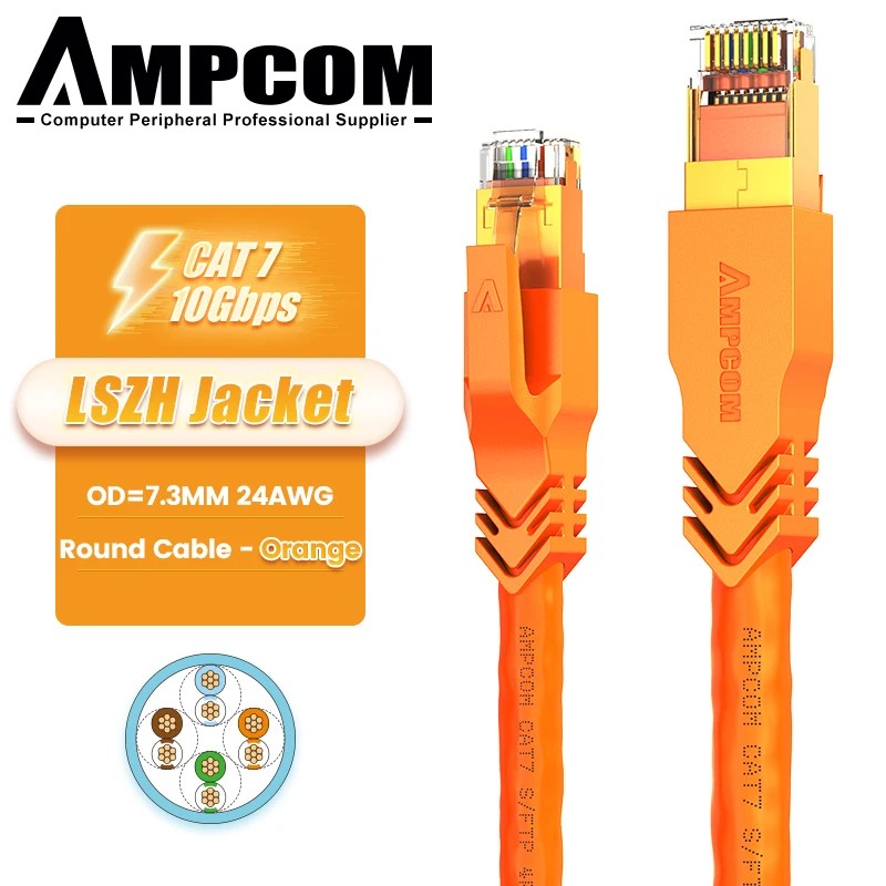 BARU AMPCOM Ethernet Cable, Cat7 LAN Cable SFTP Round LSZH Industrial RJ45 Network Cables CAT7 Inter