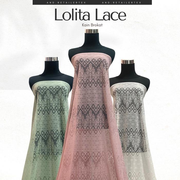 Kain Brokat Lace Vintage Lolita Warna Sage Green Bahan Dress Gamis