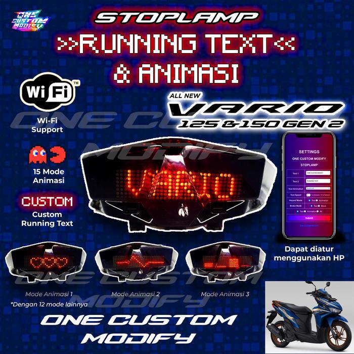 Stoplamp Running Text Animasi Vario 125-150 New Lampu LED Rem Belakang Modifikasi Variasi Motor